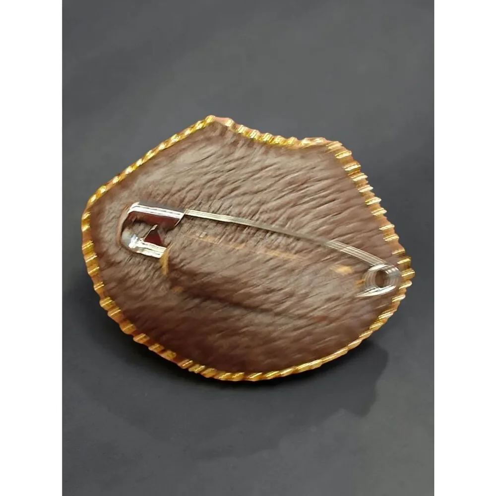 Designer's Murka Handmade Hand Beaded Red Lip Brooch Pin with Gold Trim